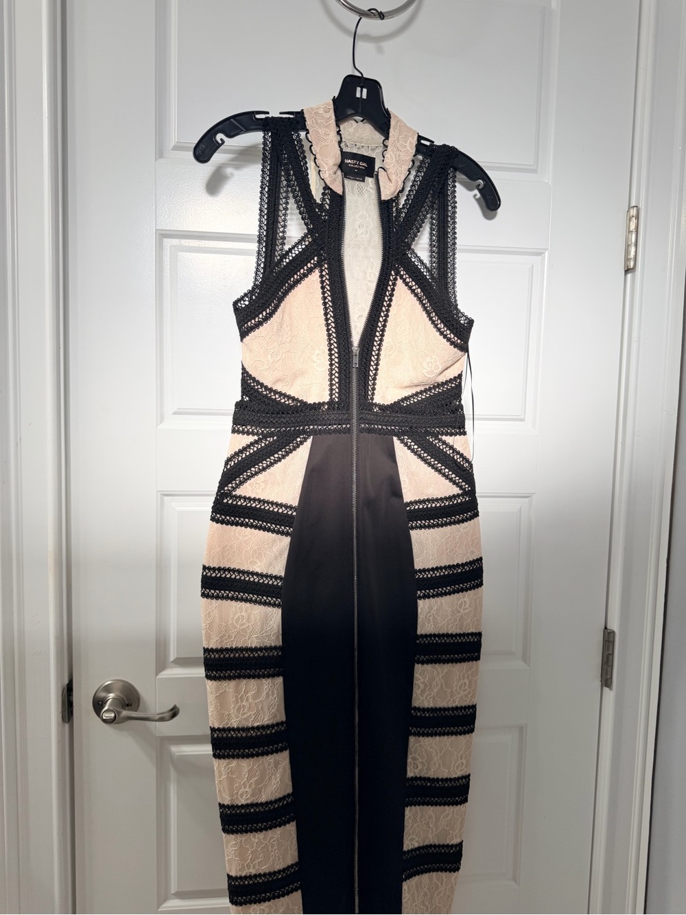 Nasty Gal Black and Blush Lace Panel Midi Dress